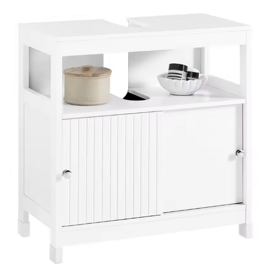 Wastafel Onderkast Wit – Badkamermeubel met Schuifdeuren (60×60×30 cm)