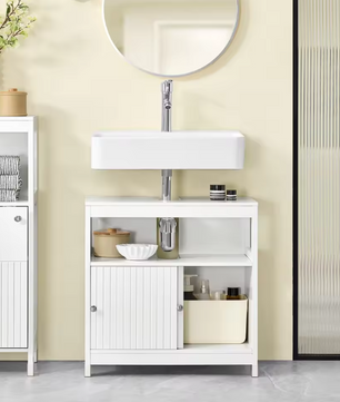 Wastafel Onderkast Wit – Badkamermeubel met Schuifdeuren (60×60×30 cm)