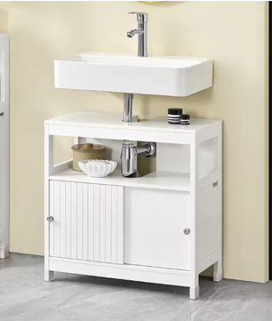 Wastafel Onderkast Wit – Badkamermeubel met Schuifdeuren (60×60×30 cm)