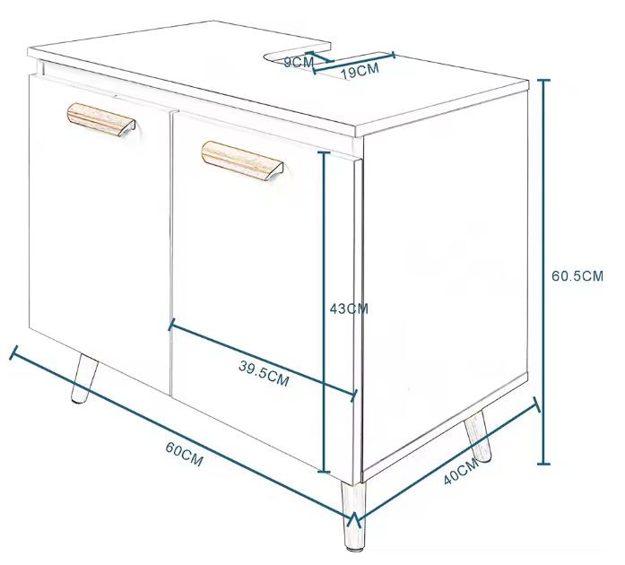 Badkamer Onderkast met Deuren – Vrijstaand Wastafelmeubel 60 cm