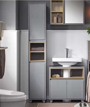 Smal Hoge Badkamerkast – Opbergkast met 2 Deuren en Open Vakken (170 cm)