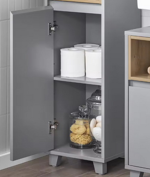 Smal Hoge Badkamerkast – Opbergkast met 2 Deuren en Open Vakken (170 cm)