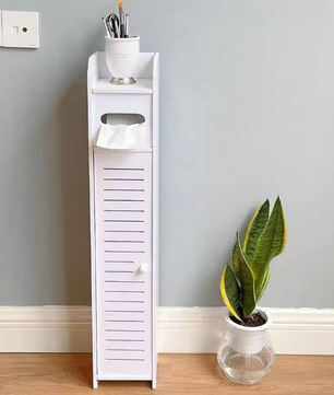 Hoge Slanke Badkamerkast – Witte Opbergkast met 4 Lagen