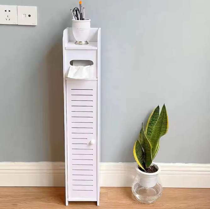 Hoge Slanke Badkamerkast – Witte Opbergkast met 4 Lagen