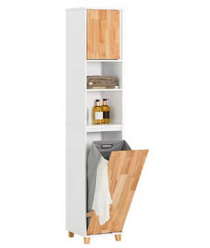 Hoge Badkamerkast met Waszak – Wit Houten Opbergkast 170 cm