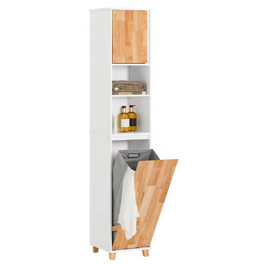 Hoge Badkamerkast met Waszak – Wit Houten Opbergkast 170 cm