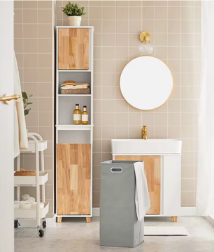 Hoge Badkamerkast met Waszak – Wit Houten Opbergkast 170 cm