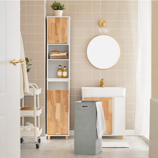 Hoge Badkamerkast met Waszak – Wit Houten Opbergkast 170 cm