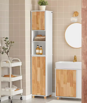 Hoge Badkamerkast met Waszak – Wit Houten Opbergkast 170 cm