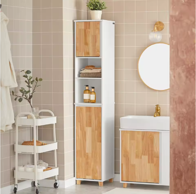 Hoge Badkamerkast met Waszak – Wit Houten Opbergkast 170 cm