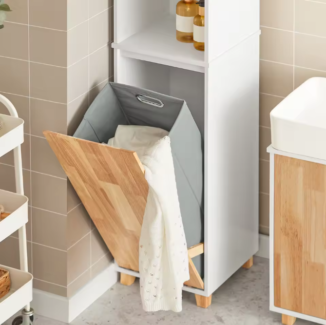 Hoge Badkamerkast met Waszak – Wit Houten Opbergkast 170 cm