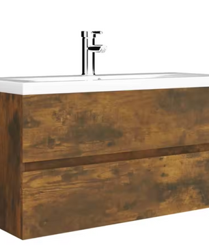 Massief Houten Wastafelkast – Ruimtebesparende Opbergkast in Gerookt Eiken (90×38,5×45 cm)