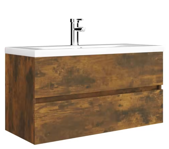 Massief Houten Wastafelkast – Ruimtebesparende Opbergkast in Gerookt Eiken (90×38,5×45 cm)