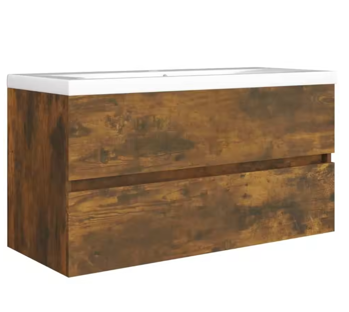Massief Houten Wastafelkast – Ruimtebesparende Opbergkast in Gerookt Eiken (90×38,5×45 cm)