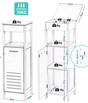 Witte Hoekkast met Deur – 4-Laags Badkamerkast 99 cm