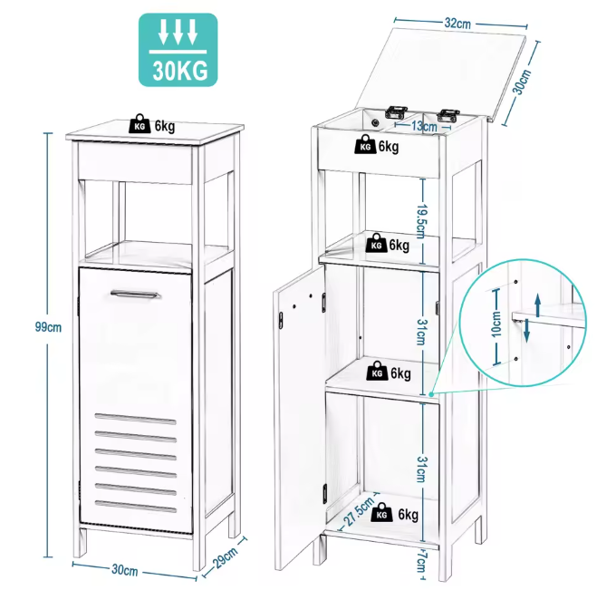 Witte Hoekkast met Deur – 4-Laags Badkamerkast 99 cm