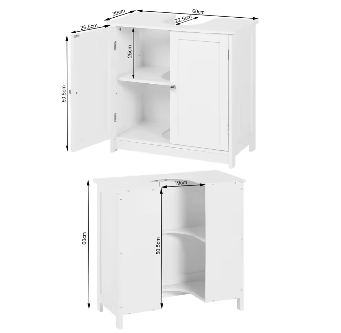 Badkamer Onderkast met Deuren – Compact Wastafelmeubel 60 cm