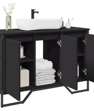 Zwarte Wastafelkast 91 cm – Moderne Badkamer Opbergkast