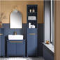 Hoge Nachtblauwe Badkamerkast – Smalle Opbergkast met Open Vakken, Lade en Deur (170 cm)