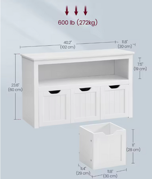Kinderspeelgoed Opbergkast met Laden op Wielen – Witte Speelgoedkast 102×30×60 cm