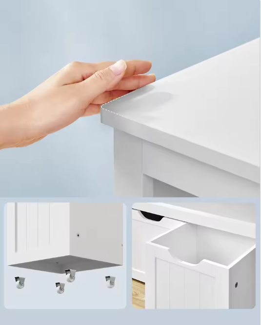 Kinderspeelgoed Opbergkast met Laden op Wielen – Witte Speelgoedkast 102×30×60 cm