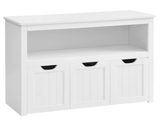 Kinderspeelgoed Opbergkast met Laden op Wielen – Witte Speelgoedkast 102×30×60 cm