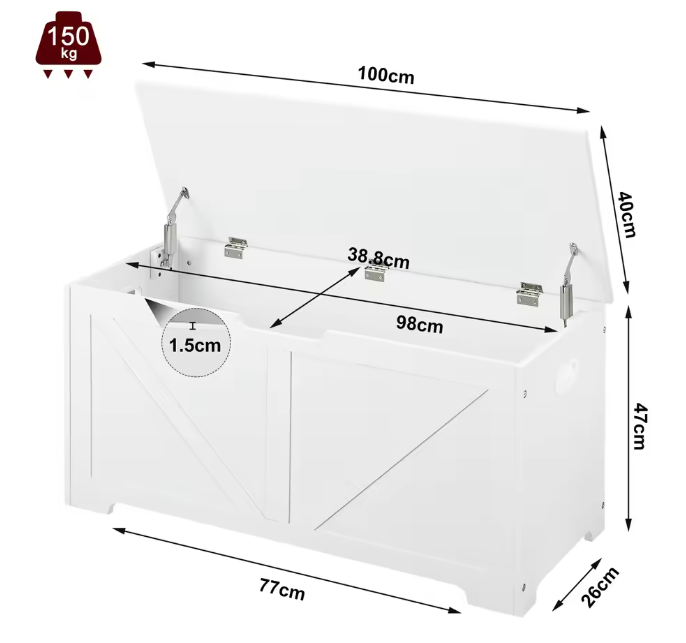 Speelgoedbank met Opbergruimte – 76L Zitbank 100×47×40 cm