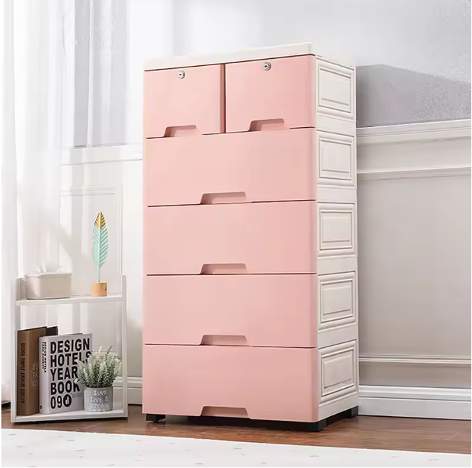 Kunststof Opbergkast met Laden – Woonkamer en Slaapkamer Kast op Wielen