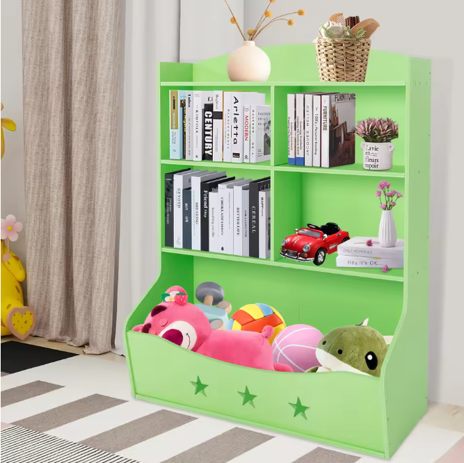 Kinderboekenkast met Speelgoedopberger – 3,5 Laags Kast 76,5×34×93 cm