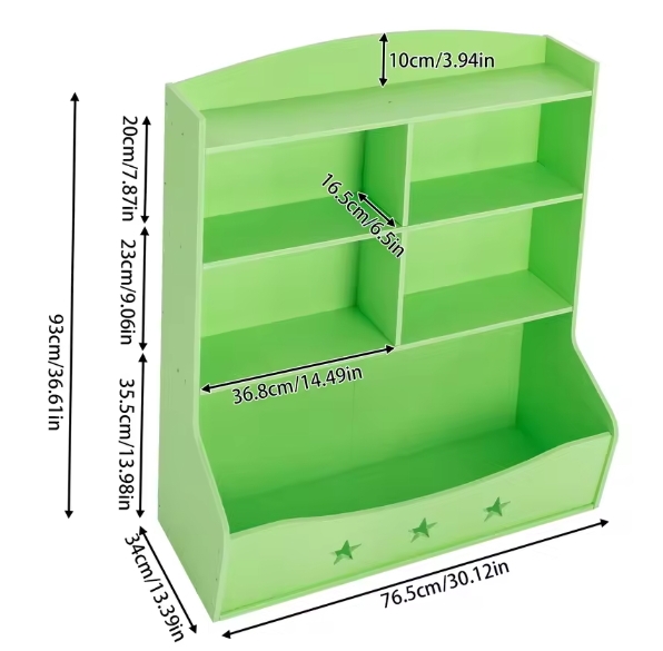Kinderboekenkast met Speelgoedopberger – 3,5 Laags Kast 76,5×34×93 cm