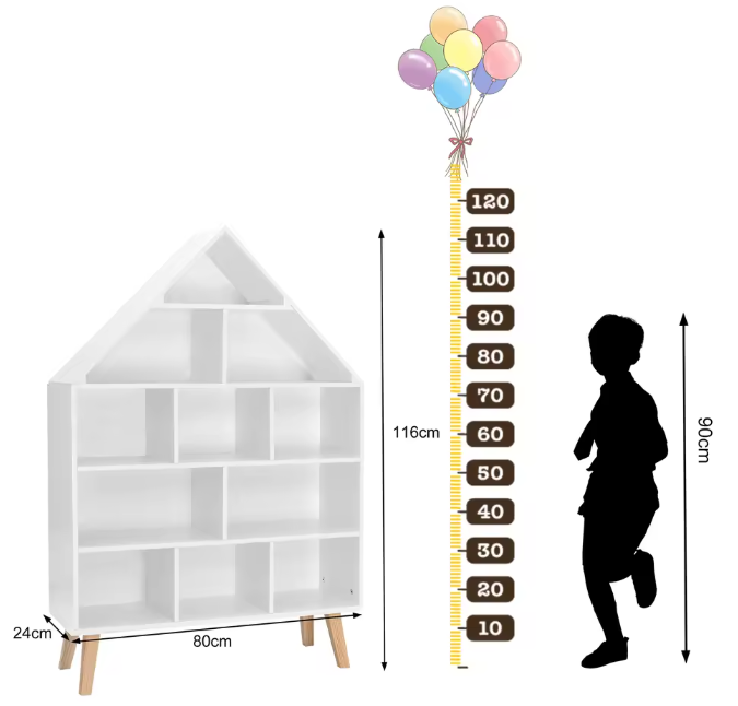 Kinderboekenkast met 5 Niveaus – Speelgoedorganizer 80×24×116 cm