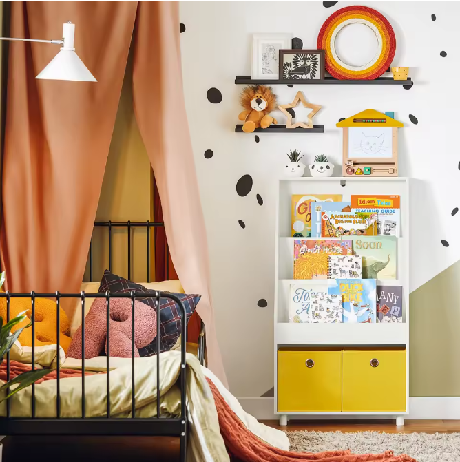 Kinderboekenkast met 3 Vakken en 2 Opbergbakken – 81×78×35 cm