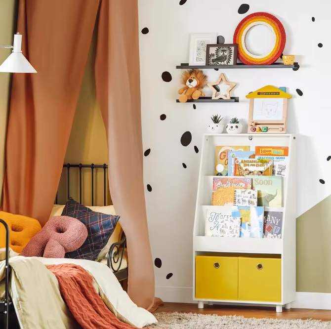 Kinderboekenkast met 3 Vakken en 2 Opbergbakken – 81×78×35 cm