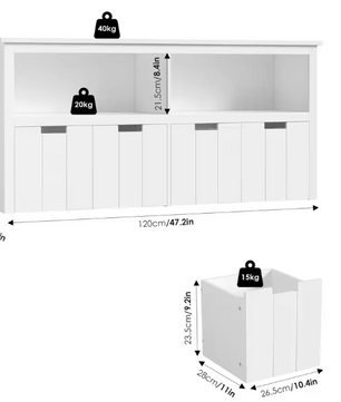 Speelgoedopbergkast met 4 Rolbare Lades – Kinderkast 120×33×61,5 cm