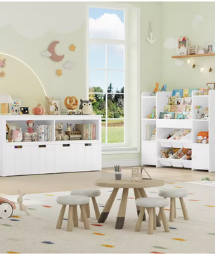 Speelgoedopbergkast met 4 Rolbare Lades – Kinderkast 120×33×61,5 cm