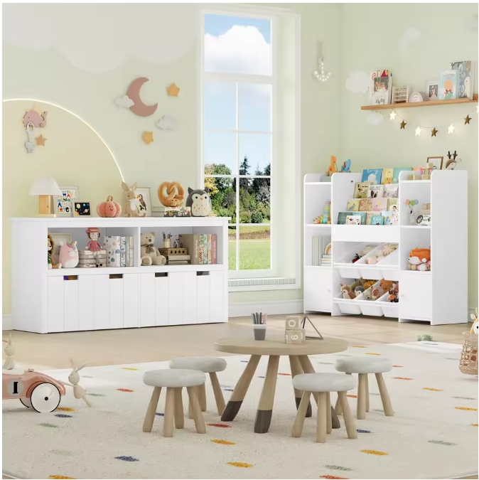 Speelgoedopbergkast met 4 Rolbare Lades – Kinderkast 120×33×61,5 cm