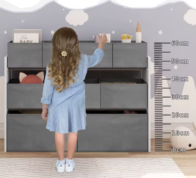 Kinderkast met 9 Opbergbakken – Speelgoedorganizer 92×60/68×30 cm