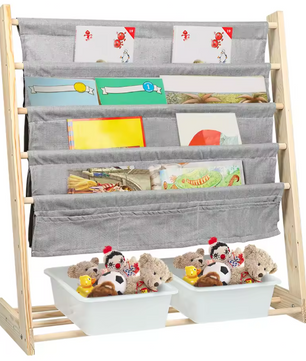 Kinderboekenkast met 4 Planken en 2 Speelgoedboxen – 78×69×33 cm
