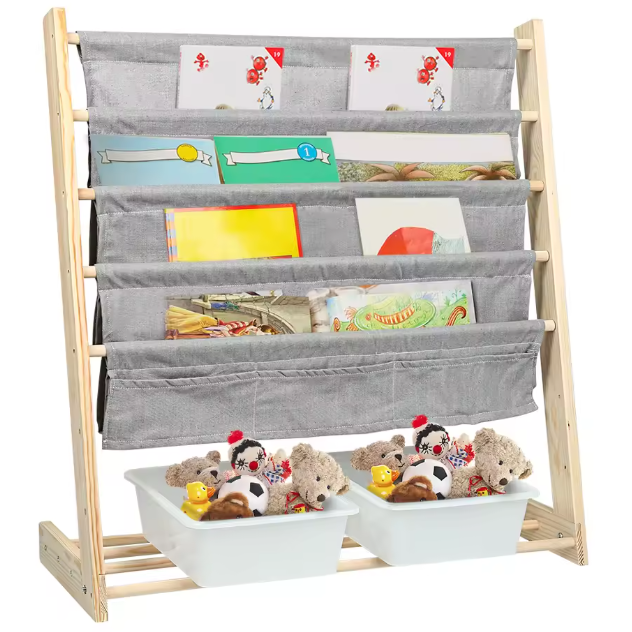 Kinderboekenkast met 4 Planken en 2 Speelgoedboxen – 78×69×33 cm