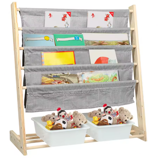 Kinderboekenkast met 4 Planken en 2 Speelgoedboxen – 78×69×33 cm