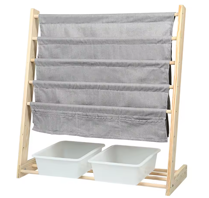 Kinderboekenkast met 4 Planken en 2 Speelgoedboxen – 78×69×33 cm