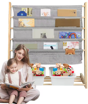 Kinderboekenkast met 4 Planken en 2 Speelgoedboxen – 78×69×33 cm