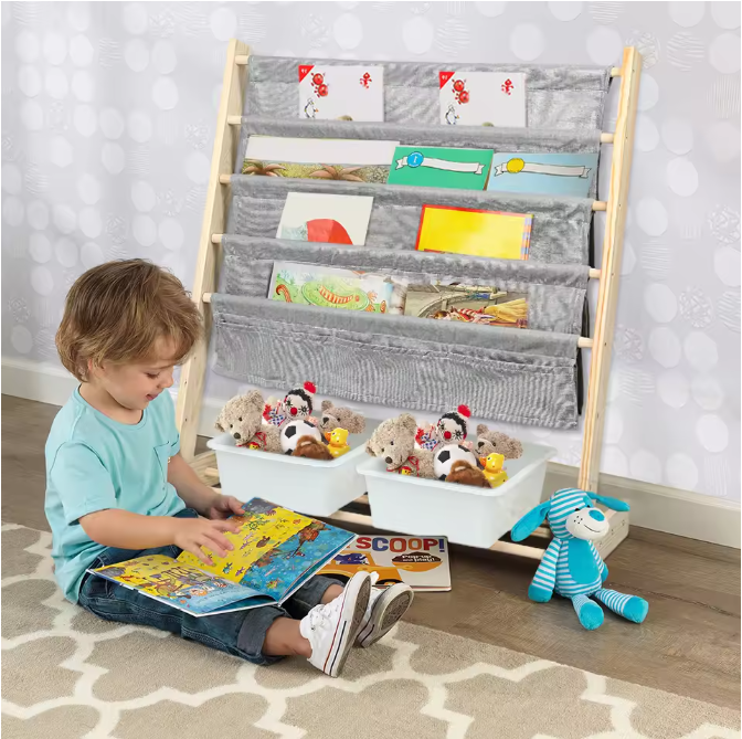 Kinderboekenkast met 4 Planken en 2 Speelgoedboxen – 78×69×33 cm