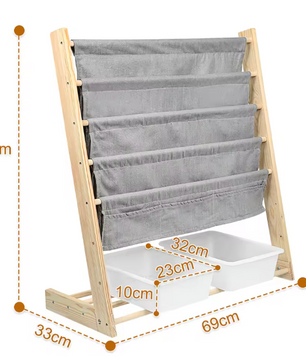 Kinderboekenkast met 4 Planken en 2 Speelgoedboxen – 78×69×33 cm