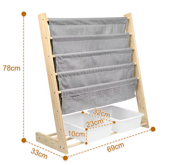 Kinderboekenkast met 4 Planken en 2 Speelgoedboxen – 78×69×33 cm