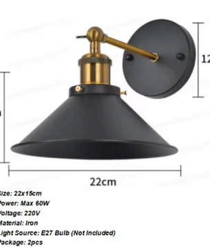 Vintage Industriële Wandlamp – Metaal & Hout, E27 Fitting