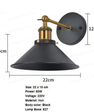 Vintage Industriële Wandlamp – Metaal & Hout, E27 Fitting