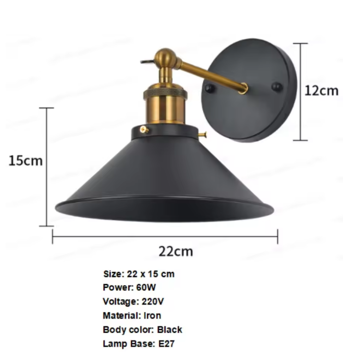 Vintage Industriële Wandlamp – Metaal & Hout, E27 Fitting