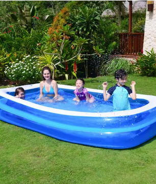 Groot Opblaasbaar Familiezwembad – PVC, Rechthoekig, Comfortabele Bodem & Meerdere Maten