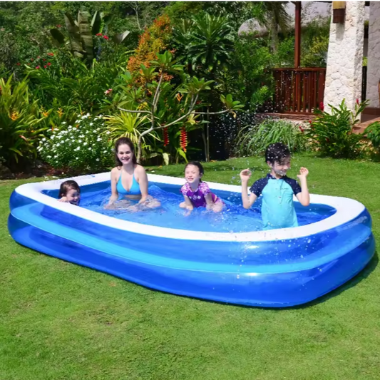 Groot Opblaasbaar Familiezwembad – PVC, Rechthoekig, Comfortabele Bodem & Meerdere Maten